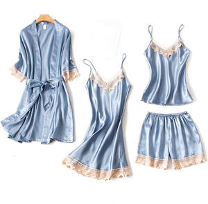 Sexy bretelle gonna donna pizzo scollo a V in seta raso vestito da notte caldo donna - Product Image 4