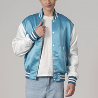Performance hommes bleu ciel Satin Varsity vestes avec manches blanches confort Sport loisirs porter Polyester mode veste pour le printemps