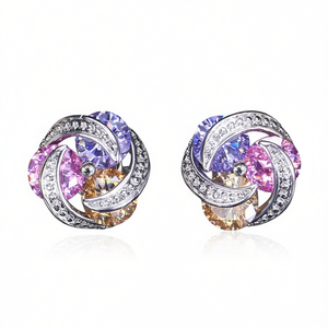 Pendientes de Cristal Blanco con Baño de Rodio, Joyería Romántica para Mujer, Aleación de Zinc, Engaste Circular, Forma Redonda - Product Image 1