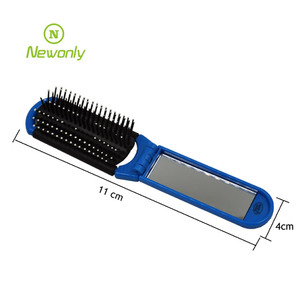 Mini miroir cosmétique de poche pliable en plastique avec logo personnalisé d'usine brosse à cheveux compacte double face finition argentée vente en gros éclairée - Product Image 2
