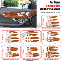 Revêtement de panneau de porte intérieur en fibre de carbone imitation bois de noyer pour Mercedes Benz Classe C GLC W205 2014-2020, accessoires de voiture de luxe