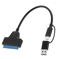 Adaptador USB 3.0 Tipo-C a SATA 2 en 1, Cable de Datos Externo Blindado de 22 Pines para Disco Duro de Computadora (SSD HDD)