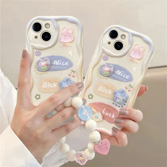 Cartoon Rabbit Pendant Soft Three-dimensional Cute Rabbit for IPhone14 TPU Mobile Phone Case with 15/16 Bell Bracelet Lanyard