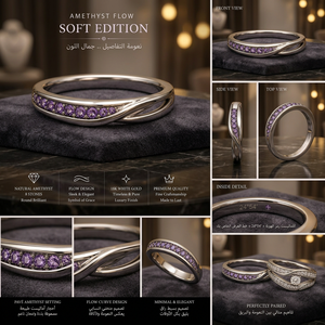 Bague de mariage minimaliste pour femme en argent 925 plaqué or jaune 18 carats avec améthyste taille brillant sertie à griffes, édition douce Amethyst Flow - Product Image 2