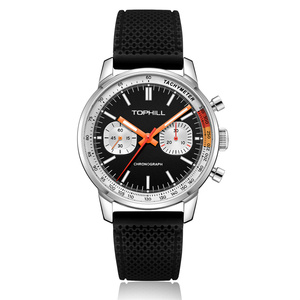 นาฬิกาโครโนกราฟผู้ชาย รุ่นปี <span class=keywords><strong>1963</strong></span> นาฬิกานักบิน เครื่อง <span class=keywords><strong>Seagull</strong></span> ST1901 ระบบกลไก เรืองแสง ขนาด 40 มม. หน้าปัดกระจกเคลือบ สายยาง กันน้ำ - Product Image 1