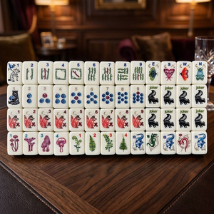 Ensemble de tuiles de mahjong américain en acrylique gravées et peintes à la main, motif renard, ours, champignons, flore, faune, 160 pièces, écologique, prêt à être expédié - Product Image 3