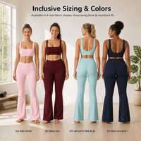 Ensemble de yoga personnalisé 2 pièces : Soutien-gorge de sport à col carré et bretelles larges, Legging évasé taille haute coupe bootcut, sans couture, respirant, extensible dans les quatre sens
