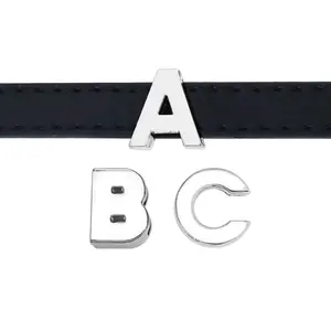 Wholesale Jewelry Chrome Color Polished Plain 8mm Slide Letters DIY Accessory Can Through 8mm Wristband