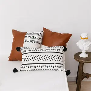 Kunden spezifische nordische einfache Kissen bezug Home Sofa Kunstleder Leinwand Nähen Kissen bezug mit Quaste