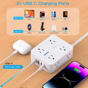 Soxono điện đa năng Strip: 8 AC + 4 cổng USB (2A + 2C), cắm phẳng, ETL được liệt kê, tường mountable - Product Image 4