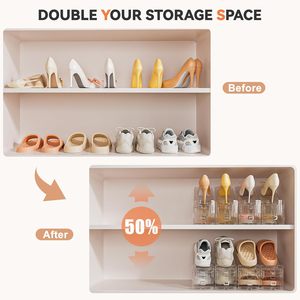Fentes à chaussures réglables Organisateur à 3 niveaux de hauteur Plastique double couche pliable Porte-chaussures économiseur d'espace Rangement pour talons hauts - Product Image 4