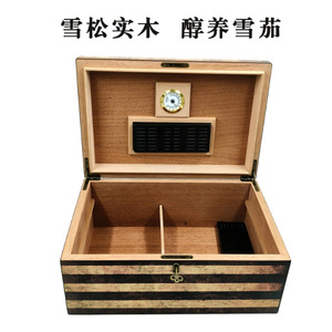 Vintage Wooden <b>Cigar</b> Box With Humidifier Spanish Cedar Rectangular Moisture Proof Large Capacity - Product Image 3