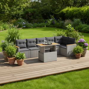 Ensemble de canapés de jardin gris en rotin pour l'extérieur avec coussins imperméables, design contemporain pour terrasse ou balcon - Product Image 2