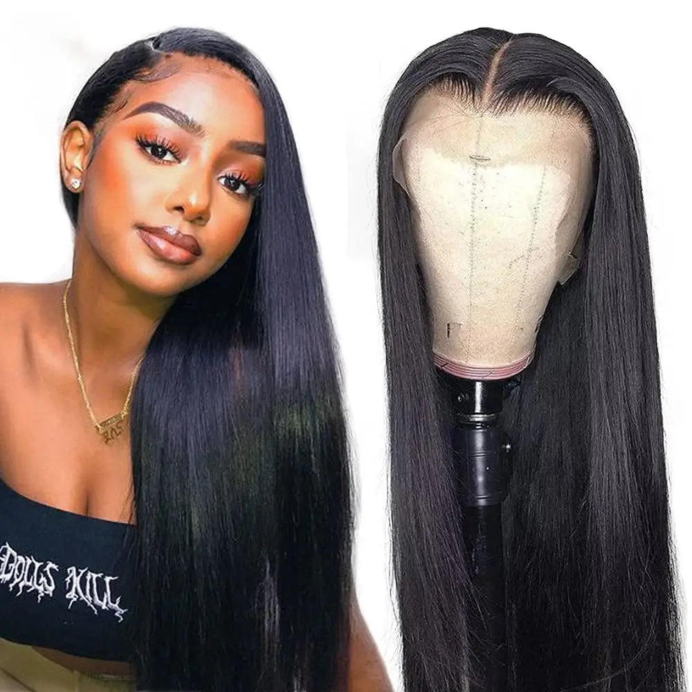 Super Double Drawn Bone Straight 360 Lace Frontal Wig Glueless Ponytail Bleached Knots Straight Human Hair Lace Front Wig
