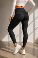 Leggings de yoga taille haute effet push-up avec poches cargo arrière, taille à cordon de serrage, pantalon de sport réfléchissant pour la course et la gym avec fermeture éclair