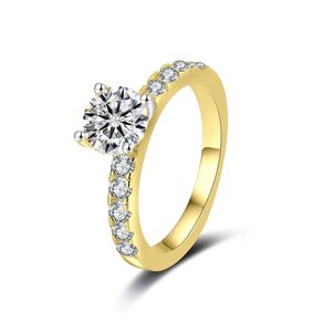 Bán buôn 925 bạc mạ vàng Bốn móng vuốt phụ nữ tham gia LỜI HỨA trang sức đơn giản 1CT vvs GRA màu moissanite Nhẫn cưới - Product Image 1