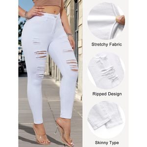 LONGBIDA High Waisted Stretch Butt Lifting Jeggings Jeans para mujeres Skinny Baggy Ripped Denim Pants Slim Fit Diseño desgastado - Product Image 4