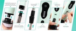 Multifunctional 9 in 1 Cordless Spin Scrubber 380 Rotating Electric <b>Cleaning</b> <b>Brush</b> with <b>Extendable</b> Long Handle 9 <b>Brush</b> Heads - Product Image 6