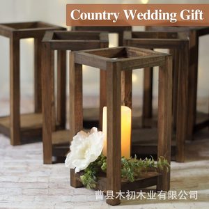 Candelabros de madera estilo rústico, portavelas vintage de madera maciza para regalo de boda, y soportes de linterna de madera rústica para bodas. - Product Image 2