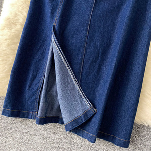 Luz Luxo Socialite Estilo High-End Polo Collar Denim Vestido Feminino Verão Split Cintura Design Nicho Temperamento Vestido Longo - Product Image 3