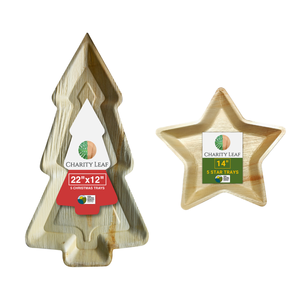 Set Natalizio - 22x12 Vassoi a Forma di Albero e 14 Vassoi a Forma di Stella in Foglie di Palma Naturali - Product Image 1