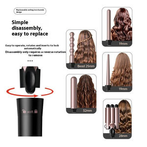 WAIKIL <span class=keywords><strong>Fer</strong></span> à boucler interchangeable avec revêtement céramique personnalisé <span class=keywords><strong>5</strong></span> <span class=keywords><strong>en</strong></span> <span class=keywords><strong>1</strong></span>, triple LED, ensemble d'outils de coiffage avec brosse chauffante et peigne - Product Image 2