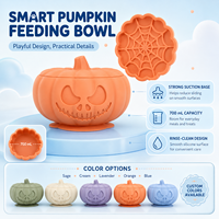 Bol pour chien TOPIN SBP-D032 personnalisé 2-en-1 en silicone, motif citrouille d'Halloween, 700 ml, mangeoire lente avec base à ventouse et tapis à lécher amovible