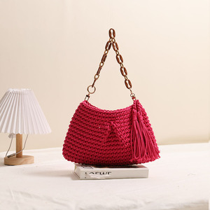 Borsa da <span class=keywords><strong>spiaggia</strong></span> da donna di nuova moda all'uncinetto con corde in cotone intrecciate Tote a spalla con chiusura a cerniera bellissima borsa da <span class=keywords><strong>spiaggia</strong></span> - Product Image 6