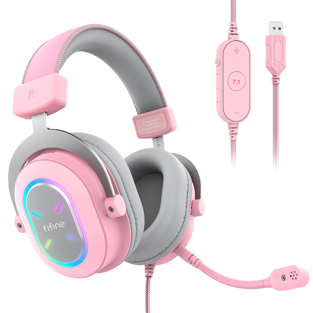 Fifine H6XP Wired 7.1 Channel Over-Ear and On-Ear Dynamic USB Headphones RGB Gaming Headset
