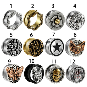 Venta al por mayor gótico cuerpo joyería Acero inoxidable Punk esqueleto serpiente fantasma búho oreja medidores enchufe lóbulo expansor camilla para fiesta - Product Image 6