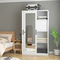 Armoire en acier avec porte coulissante, miroir et étagères pour chambre à coucher, maison, appartement