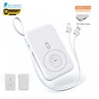 Batterie externe magnétique pliable 3 en 1 avec charge rapide 10000mAh, câble intégré PD22.5W, avec support, Li-Polymère, portable