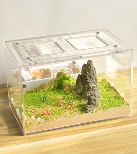 कस्टम पारदर्शी एक्रिलिक साँप छिपकली टेरारियम पिंजरे चींटी खिला बॉक्स जाल ग्रिड ढक्कन के साथ बिक्री के लिए - Product Image 2