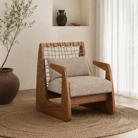 Fauteuil simple en bois massif de luxe pour chambre à coucher, salon, personnalisable, moderne, avec coussin en tissu doux