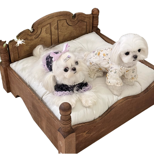 Lit pour chien rétro en bois massif écologique pour petits chiens avec fermeture à boutons, maisons pour animaux de compagnie OEM et salon carré toutes saisons - Product Image 1