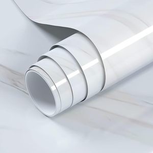Papel pintado de mármol blanco brillante Peel and Stick, película de vinilo autoadhesiva, papel de pared impermeable extraíble para armario de cocina - Product Image 1