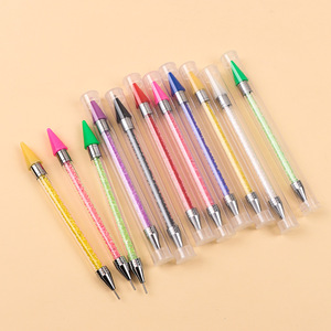 Outil de nail art multifonctionnel double tête : stylo à points pour nail art, stylo à points en cire, pinceau en silicone, manche métallique, en gros - Product Image 6