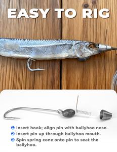 Ballyhoo Pin Rig avec chef mono <span class=keywords><strong>ou</strong></span> fluorocarbone <span class=keywords><strong>de</strong></span> 12 pieds pour appâts <span class=keywords><strong>de</strong></span> pêche à la traîne en mer - Product Image 2