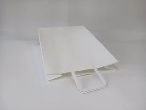 Sac en papier kraft blanc à poignée plate, 100% recyclable, écologique, pour emporter, avec votre propre logo - Product Image 3