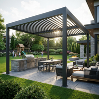 Pérgola Bioclimática de Aluminio, Sistema de Sombra Exterior Impermeable, Persianas Ajustables para Balcón, Villa, Hotel, Marca Jimi, Motorizada, con LED