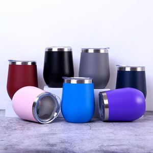 Mug à café moderne en acier inoxydable à double paroi de 12 oz, gobelet isotherme sous vide avec couvercle, forme d'œuf peinte arc-en-ciel pour fêtes et vin - Product Image 5