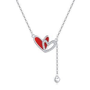 Collana da Donna S925 con Ciondolo a Cuore Trendy, Agata Rossa e Nappe, Catena a Maglie Placcata Argento/Oro Rosa, Stile Bambù, Anniversario Autunno/Inverno - Product Image 5
