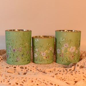 Green Floral Scented <b>Candle</b> Cylinder Vintage Style Home Decor <b>Gift</b> Item - Product Image 4