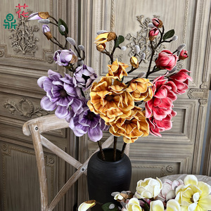 EVA Magnolia Artificial <b>Flowers</b> <b>Silk</b> Realistic Wedding Home Decor Floral <b>Arrangement</b> - Product Image 5