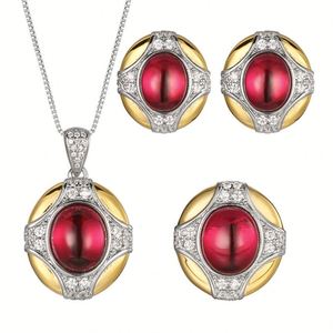 Manufacturer Supplier Eco-friendly Copper Women Necklace Jewelry <b>Set</b> 10*12-8*10mm Red Cubic Zirconia Vintage Matching <b>Set</b> - Product Image 1