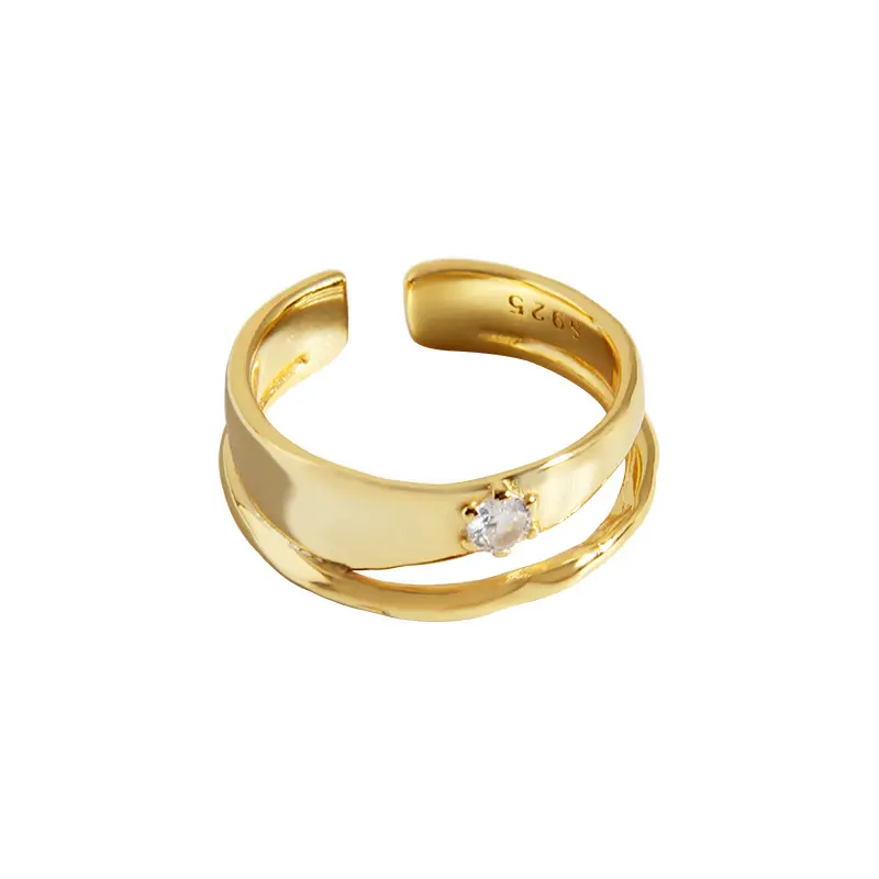 VIANRLA 925 فضة مزدوجة دائرة الأبيض الزركون الروديوم خاتم مطلي مكتنزة قابل للتعديل 18K خاتم الذهب للنساء مجوهرات