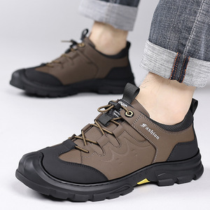 Chaussures de randonnée confortables pour hommes, légères, respirantes, en mesh, dessus en cuir véritable, semelle intérieure souple, semelle intermédiaire en caoutchouc résistante à l'usure - Product Image 2