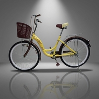 Sepeda Kota Wanita Vintage 26 Inch Grosir dengan Keranjang Rotan, Sepeda Cruiser Retro Step-Through untuk Wanita, Sepeda MTB