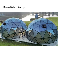 Kawagebo-Igloo en verre, tente dôme géodésique rougeoyante, camping extérieur de luxe, serre, 8m