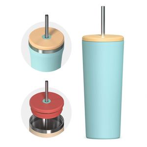 Vaso deportivo de acero inoxidable con aislamiento al vacío de 16 oz, con asa, doble pared, antiderrames, tapa 2 en 1 con pajita, apto para agua hirviendo, 12-24 - Product Image 2